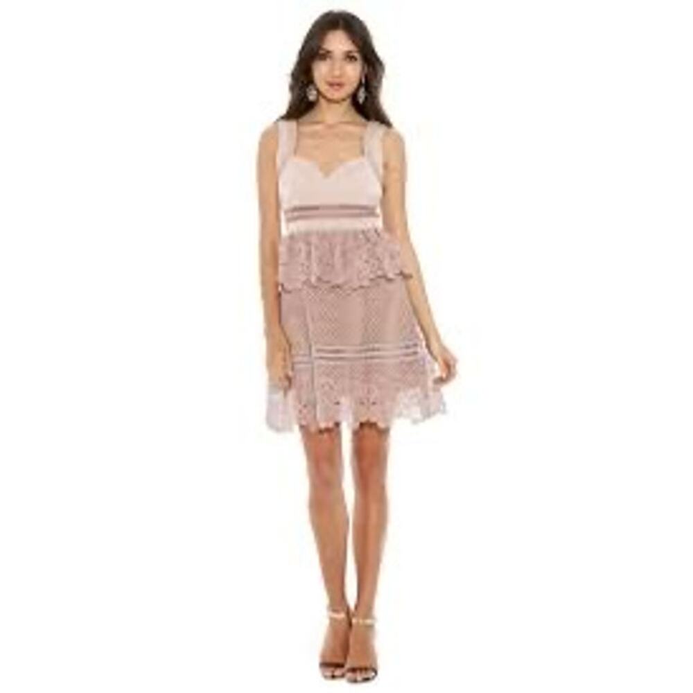 Self-Portrait Natalia Tiered Lace‎ Mini Dress Blush Nude Camel Size 8 NWT
